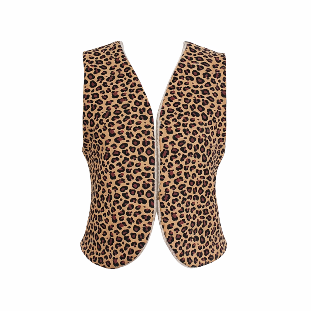 Gilet réversible : molleton léopard et fourrure sherpa