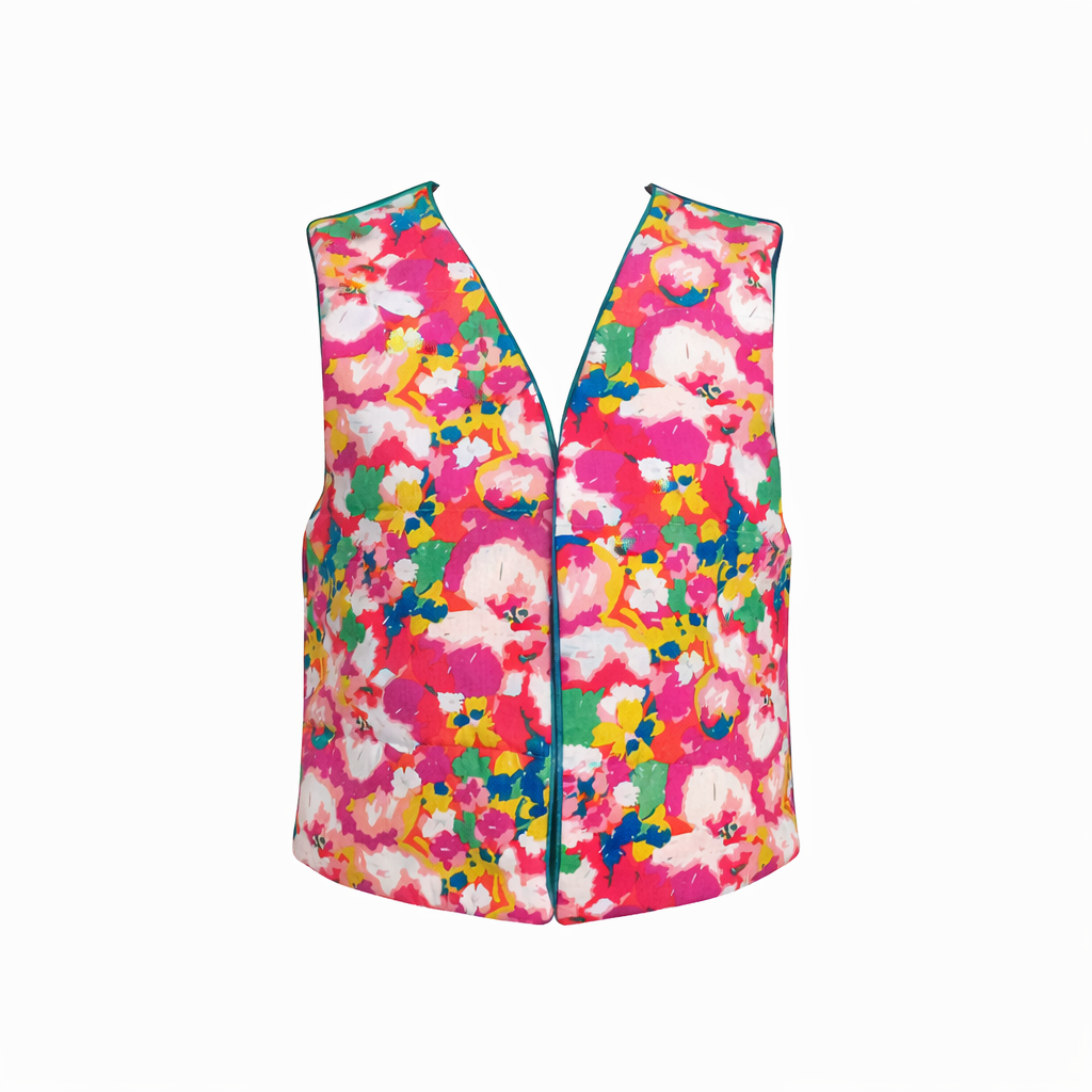 Gilet réversible : Imprimé fleuri matelassé et denim