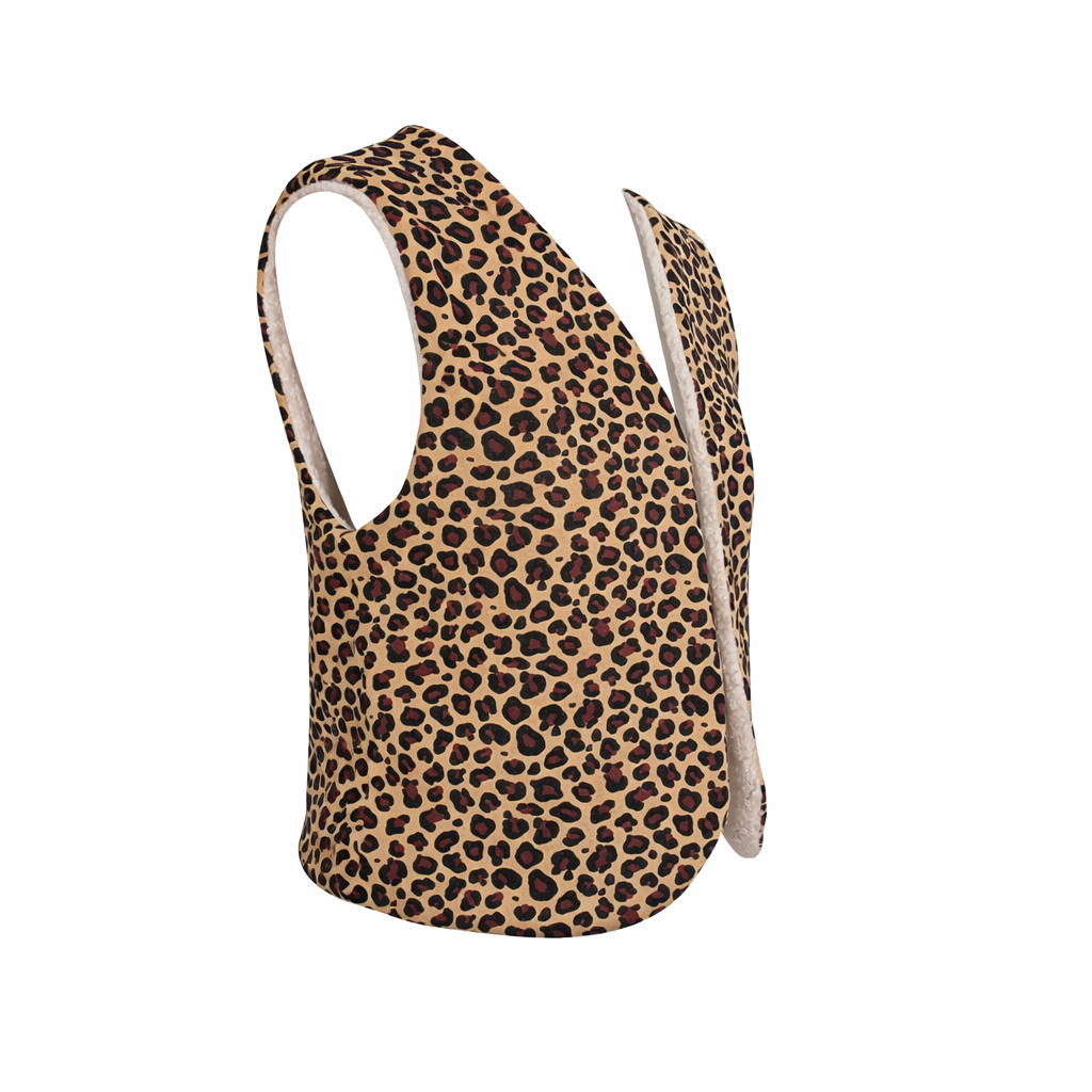 Gilet réversible : molleton léopard et fourrure sherpa