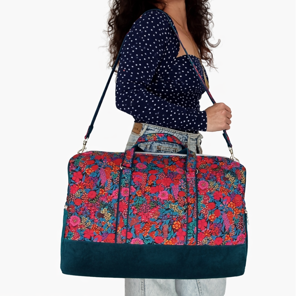 Sac week-end en velours et liberty