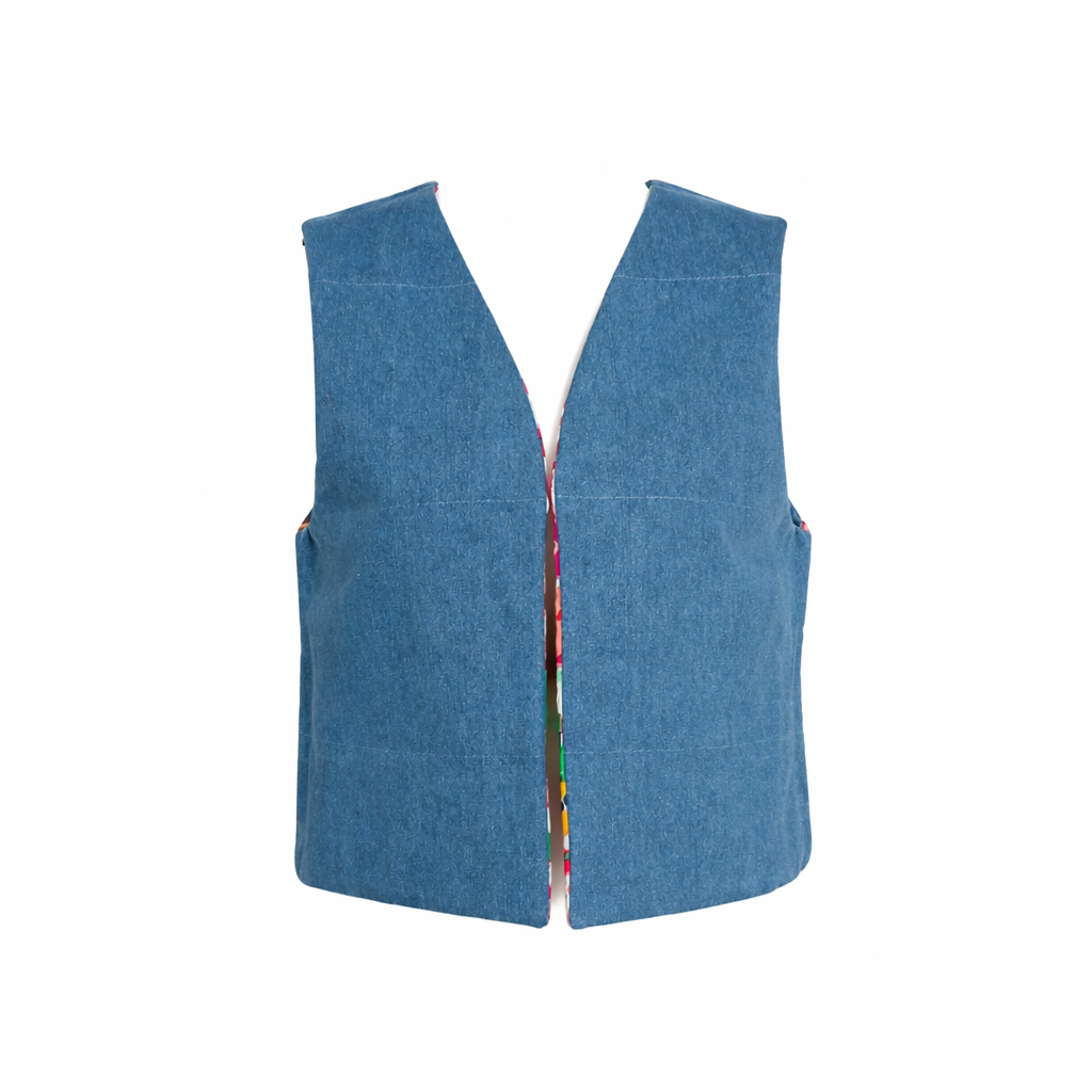 Gilet réversible : Imprimé fleuri matelassé et denim